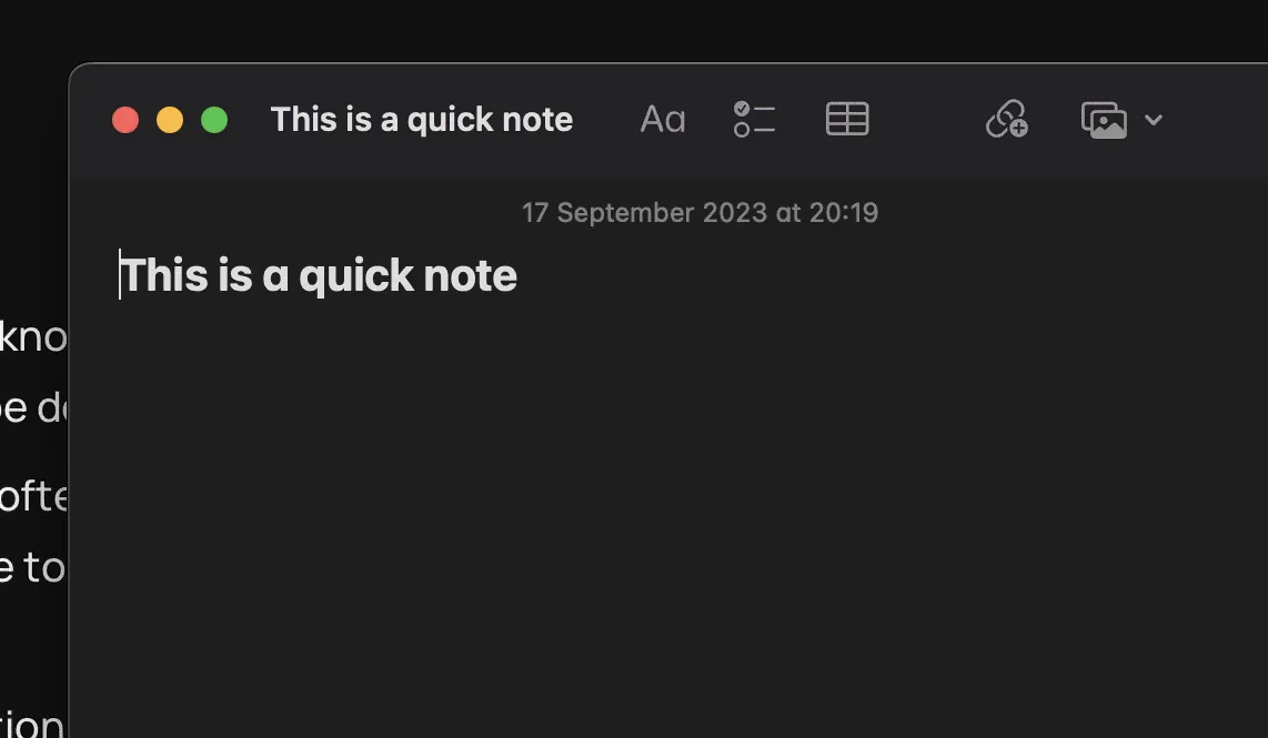 Quick note window